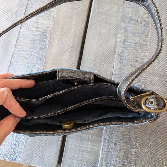 Vintage Denim and Leather Y2K Mini Shoulder Bag Purse Pockets Ties - Picture 6 of 7